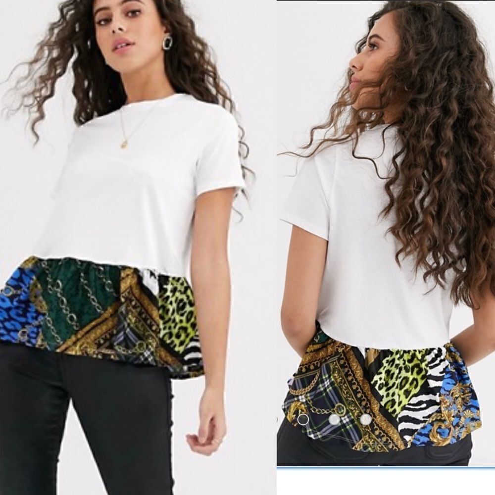 RIVER ISLAND T-Shirt with Contrast Peplum-6P NWT